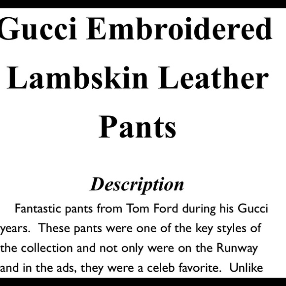 TOM FORD for Gucci Green Embroidered Leather Pants - Picture 5 of 8